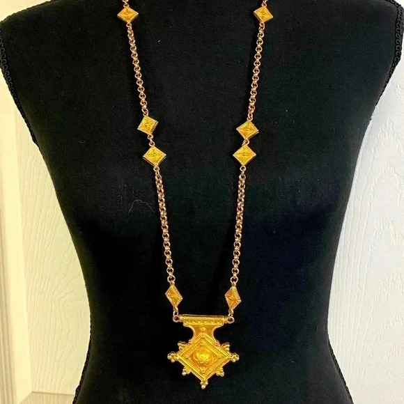 35” SIGNED BEN AMUN BRUSHED GOLD NECKLACE. NICE WEIGHT @100+ GRAMS! - Picture 1 of 10